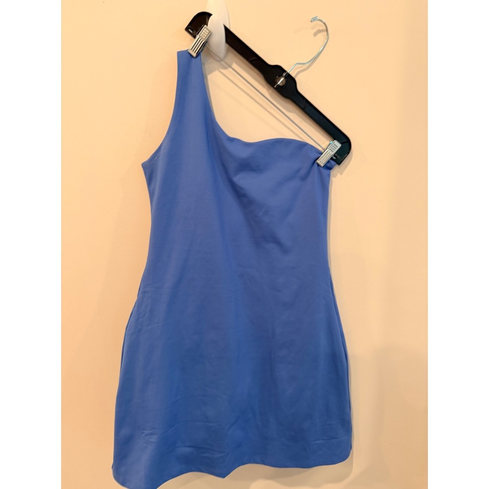 Girlfriend Collective One Shoulder Biker Short Romper Blue M NWOT